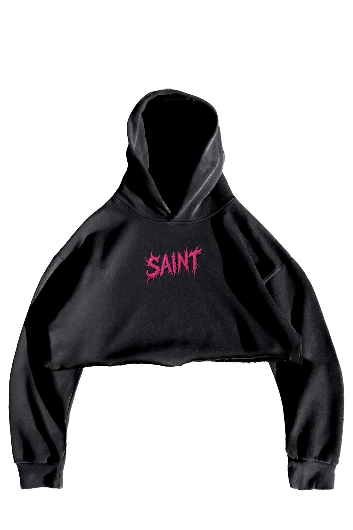Saint YF Embroidered Crop Hoodie — black cropped pink SAINT